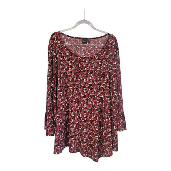 Rafaella Womens 3X Blouse Stretch Asymmetric Hem 3/4 Ruffle Sleeve Leaf Gold Dot - Picture 1 of 6